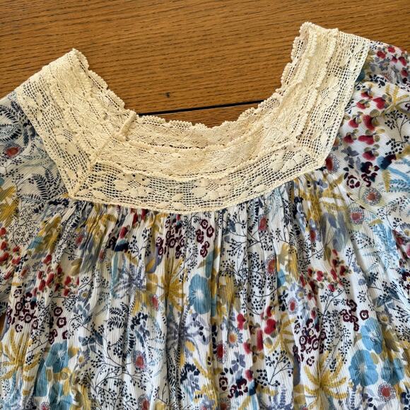 Sundance Peasant Top SZ S Floral Lace Yoke Peasant Sleeves Floral Cottage Boho - Picture 2 of 7
